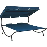 vidaXL Bain de soleil de jardin avec toit solaire et coussin Bleu