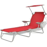 vidaXL Bain de soleil de jardin avec toit rouge acier 58 x 189 x 27 cm
