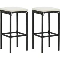 vidaXL Tabouret de bar avec coussin 2 pcs. noir poly rotin