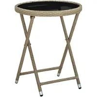 vidaXL Table d'appoint Beige 60 cm Poly rotin et verre trempé