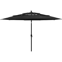 vidaXL Parasol avec mât en aluminium 3 couches noir 3,5 m