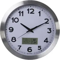 Perel Horloge Murale En Aluminium Avec à_cran Lcd Et Thermomà_tre, Hygromà_tre & Prà_visions Mà_tà_o - à_ 35 Cm