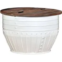 vidaXL Table basse en vieux bois massif blanc en forme de tambour
