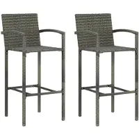 vidaXL Tabouret de bar 2 pcs. Gris Poly rotin