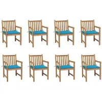 vidaXL Chaises de jardin 8 pcs. avec coussins bleus teck massif