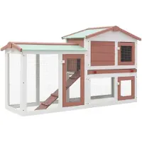 vidaXL Grand clapier à lapins brun et blanc 145x45x84 cm bois