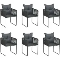 vidaXL Chaises de jardin 6 pcs. avec coussins Poly rotin noir