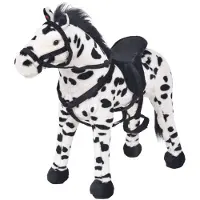 vidaXL Peluche Cheval debout Noir et blanc XXL