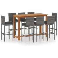 vidaXL Ensemble bar de jardin 9 pièces avec coussins Gris