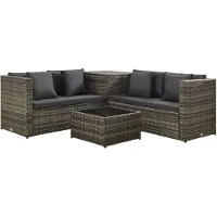 vidaXL Ensemble salon de jardin 4 pièces avec coussins Poly rotin gris