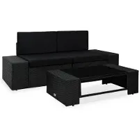 vidaXL Ensemble de salon de jardin 3 pièces poly rotin noir