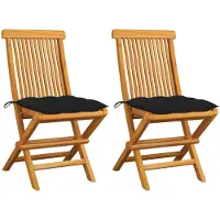 vidaXL Chaises de jardin avec coussins noirs 2 pcs. Bois massif teck