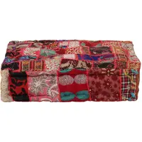 vidaXL Pouf carré en coton fait à la main 50 x 50 x 12 cm Rouge