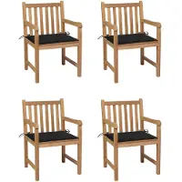 vidaXL Chaises de jardin 4 pcs. avec coussins noirs en teck massif