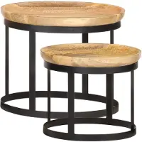 vidaXL Tables d'appoint rondes 2 pcs Bois de manguier solide et acier