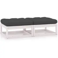 vidaXL Repose-pieds de jardin avec coussins lot de 2 Blanc Bois de pin
