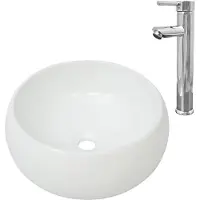 vidaXL Salle de bain lavabo avec mitigeur céramique ronde blanc