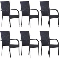 vidaXL Chaises de jardin empilables 6 pcs. Poly rotin noir