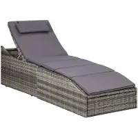 vidaXL Chaise longue avec support Poly rotin gris