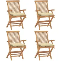 vidaXL Chaises de jardin avec coussins blanc crème 4 pcs. Bois massif teck