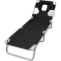 vidaXL Chaise longue pliante avec coussin Acier revêtu par poudre Noir