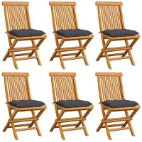 vidaXL Chaises de jardin avec coussins anthracite 6 pcs. Bois massif teck