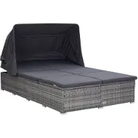 vidaXL Bain de soleil 2 personnes avec support Poly rotin gris