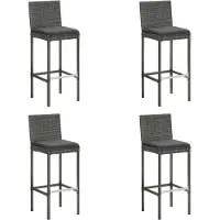 vidaXL Tabouret de bar de jardin avec coussins 4 pcs. Gris Poly rotin