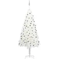 vidaXL Arbre de Noël artificiel pré-éclairé et boules blanc 240 cm