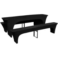 vidaXL Housses de table et bancs Extensibles 3 pcs Noir 220x50x80 cm