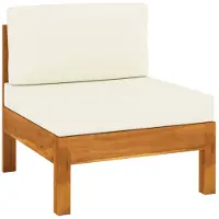 vidaXL Canapé central avec coussins blancs crème Bois massif Acacia