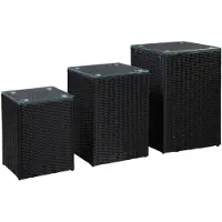 vidaXL Tables d'appoint 3 pcs et dessus en verre Noir Résine tressée
