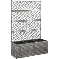 vidaXL Lit surélevé en treillis 3 pots 83x30x130cm Résine tressée Gris