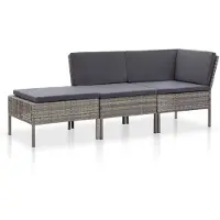 vidaXL Ensemble de salon de jardin 3 pièces avec coussins Poly rotin gris