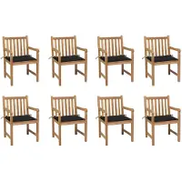 vidaXL Chaises de jardin 8 pcs. avec coussins noirs en teck massif