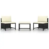 vidaXL Ensemble de salon de jardin 3 pièces avec coussins Noir Poly Rattan