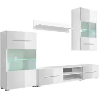 vidaXL Meuble-paroi en cinq parties Armoire TV avec éclairage LED Blanc