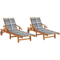 vidaXL Bains de soleil 2 pièces avec coussins en bois massif d'acacia
