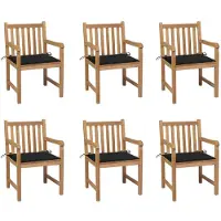vidaXL Chaises de jardin 6 pcs. avec coussins noirs en teck massif