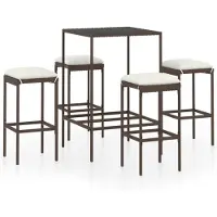 vidaXL Ensemble de bar de jardin 5 pcs coussins Résine tressée Marron