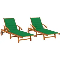 vidaXL Bains de soleil 2 pièces avec coussins en bois massif d'acacia