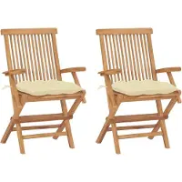 vidaXL Chaises de jardin avec coussins blanc crème 2 pcs. Bois massif teck