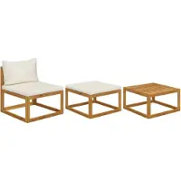 vidaXL Ensemble de salon de jardin 3 pièces avec coussins crème Bois massif Acacia