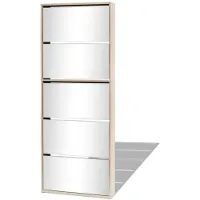 vidaXL Meuble à chaussures 5 étagères et miroir 63x17x169,5 cm Chêne