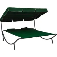 vidaXL Chaise longue avec toit solaire et coussin vert