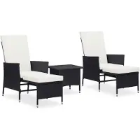 vidaXL Ensemble de salon de jardin 3 pièces avec coussins Poly-Rattan Noir