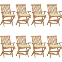 vidaXL Chaises de jardin avec coussins blanc crème 8 pcs. Bois massif teck