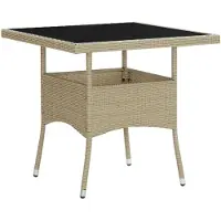 vidaXL Table de jardin beige poly rotin et verre