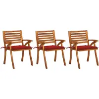 vidaXL Chaises de jardin avec coussins 3 pcs. Bois massif acacia