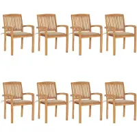vidaXL Chaises de jardin empilables avec coussins 8 pcs. Bois massif teck